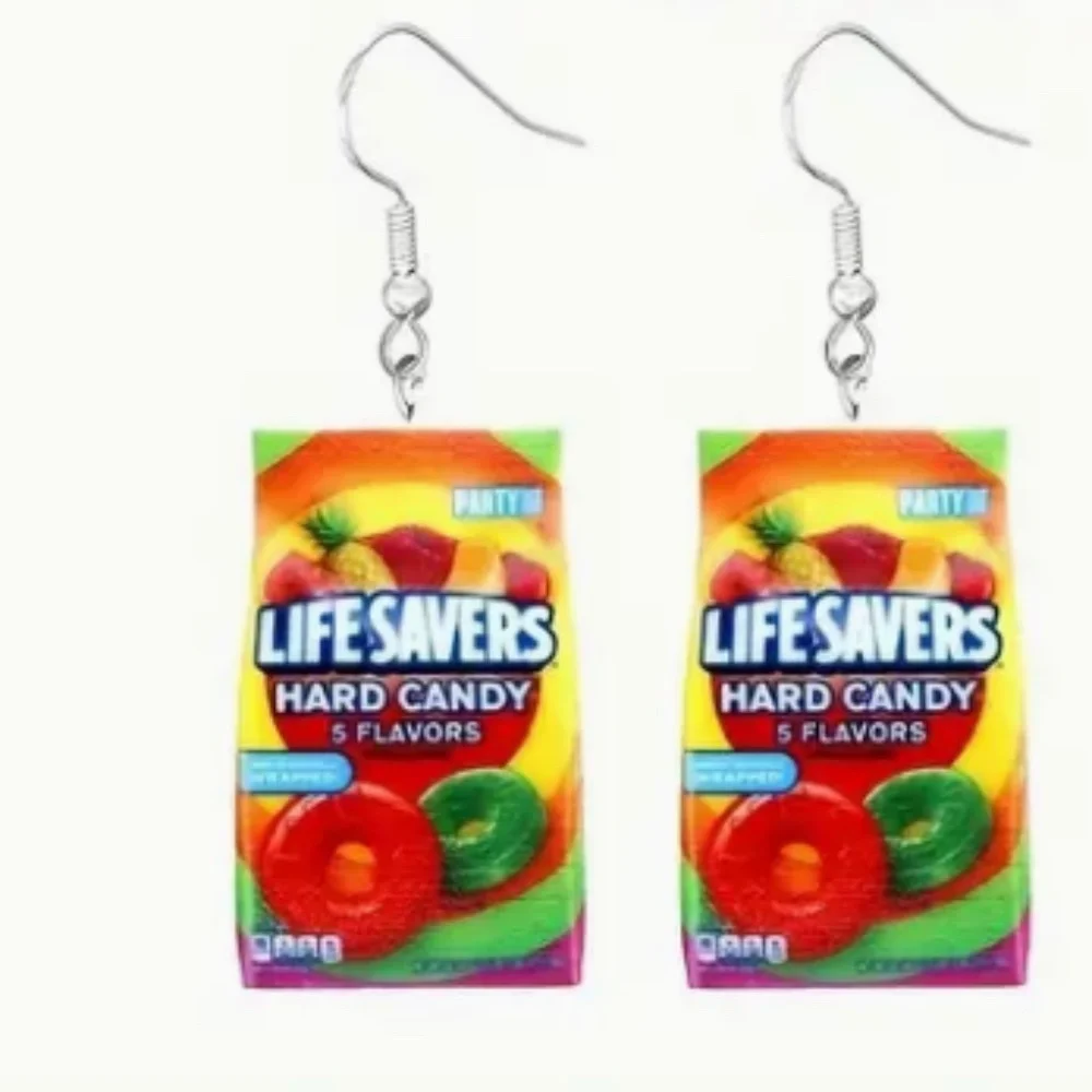 ❤️FREE Candy Sweet Treat Snack Food Life Saver Lifesaver Gummy Drop Earrings